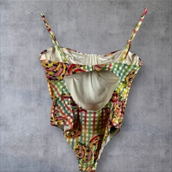 FARM Rio Banana Vichy One Piece Swimsuit Size Small